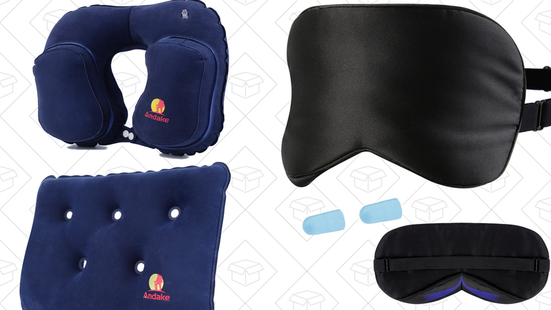 Inflatable Travel Pillow, $6 with code OSDTP699 | Inflatable Lumbar Pillow, $6 with code SDMAC599 | Eye Mask and Ear Plug Set, $6 with code SDSEM599